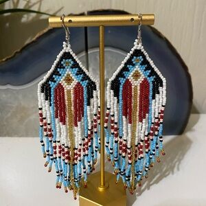 Elegant Beaded Fringe Earrings - Red, Blue, Gold, Black, White
